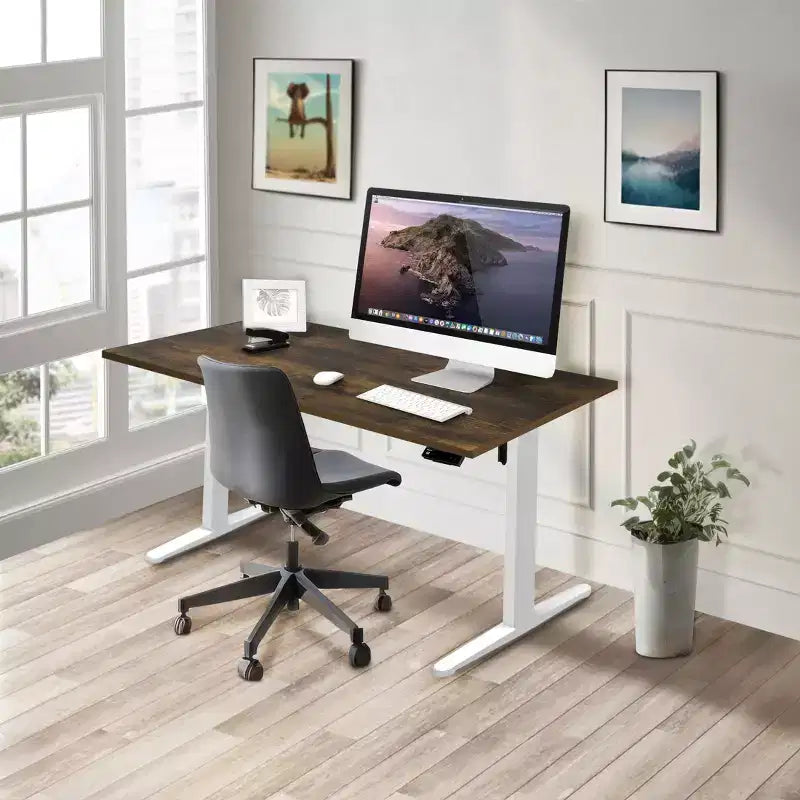 Scrivania Elettrica Regolabile in Altezza con Piano – 140 cm di Larghezza, Bianco/Rovere