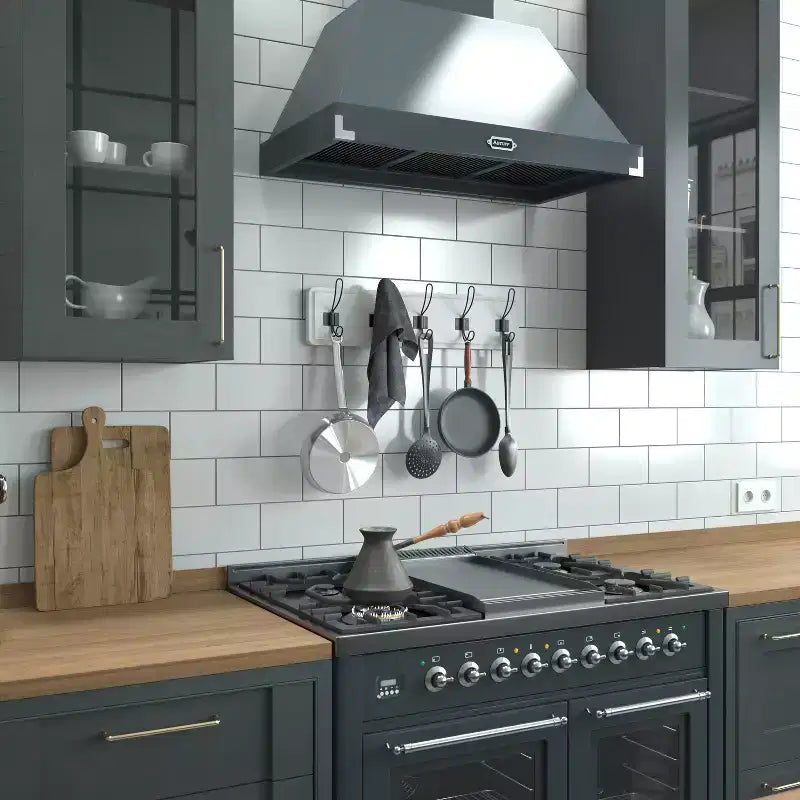 Scaffale da parete in legno massello di pino da 24" con 5 ganci – Ingresso, cucina e bagno