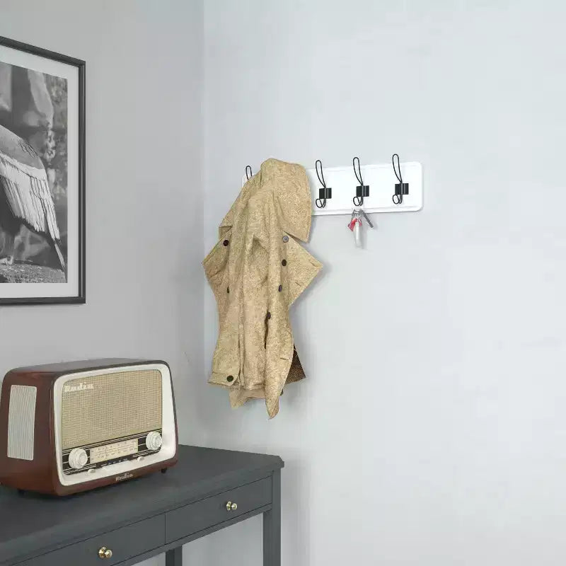 Scaffale da parete in legno massello di pino da 24" con 5 ganci – Ingresso, cucina e bagno
