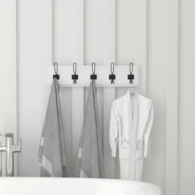 Scaffale da parete in legno massello di pino da 24" con 5 ganci – Ingresso, cucina e bagno